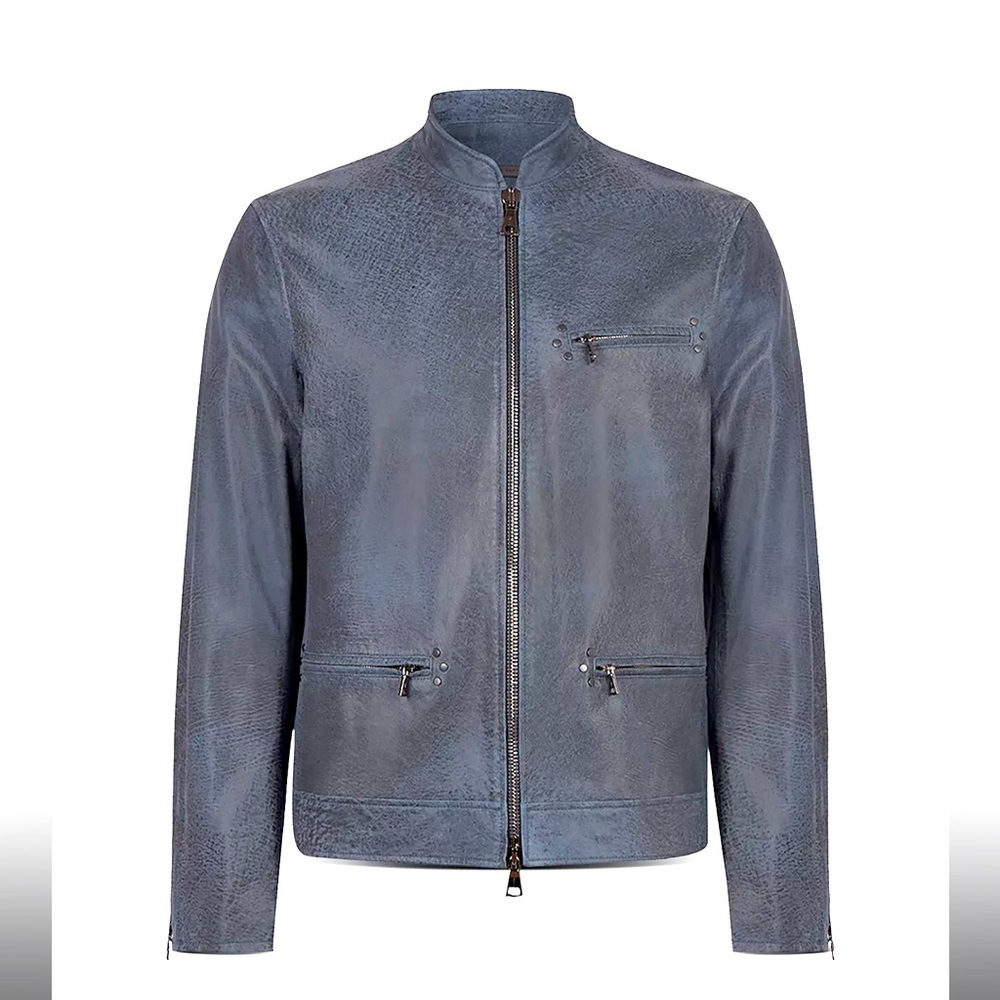 John Varvatos Leather Zip-Front Jacket in Bluestone